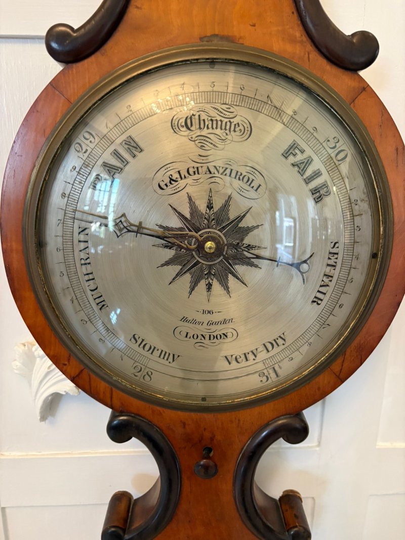 Antique Victorian English Walnut Wheel Barometer by G & L Guanziroli London - Image 7